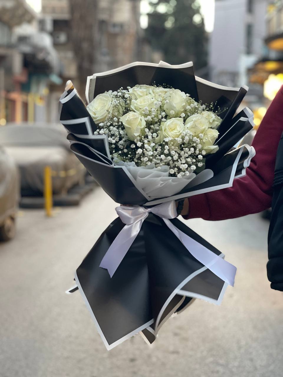 باقة جوري ابيض و جبسوفيل ابيض